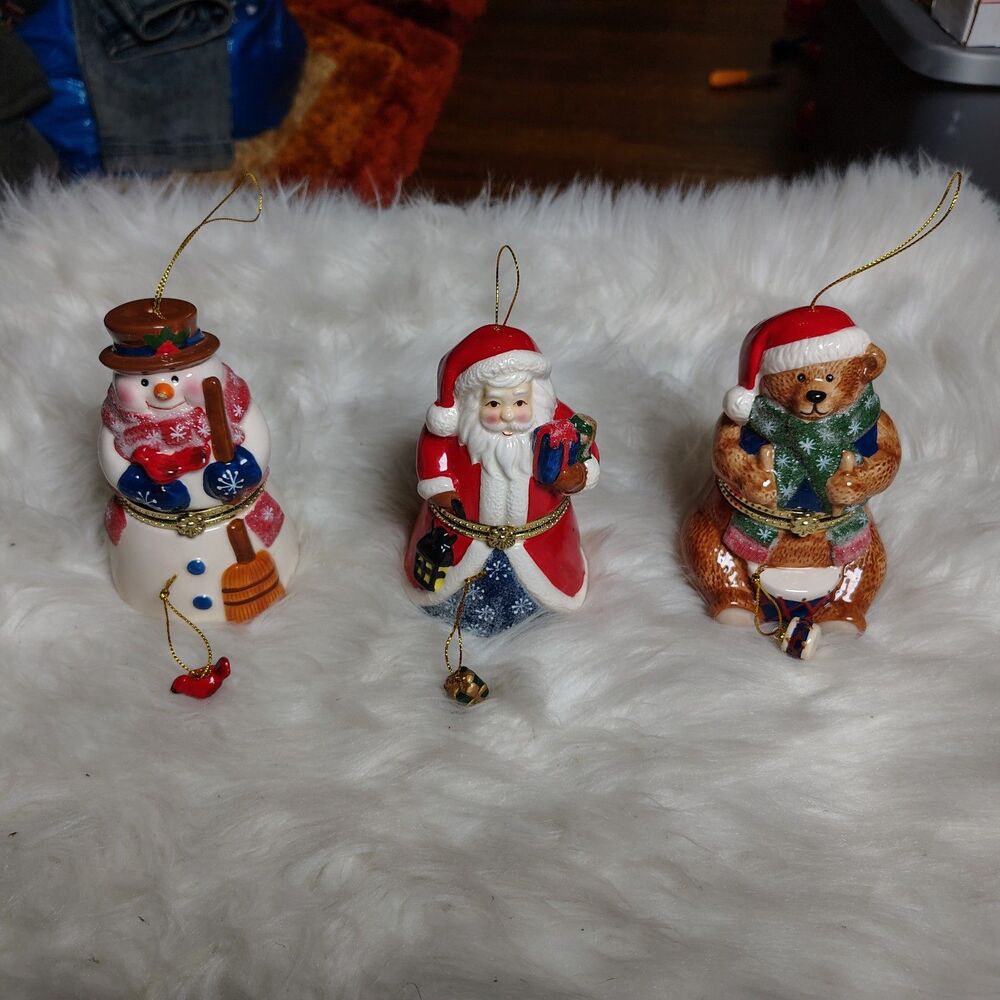 Mr Christmas (Musical) , Santa, Snowman , Bear Hinged Trinket Box Lot of 3